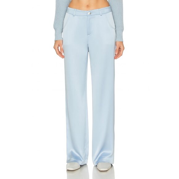 Sablyn Light Blue Silk Wide-Leg Button Fly Pants – Sample Style — Size XS